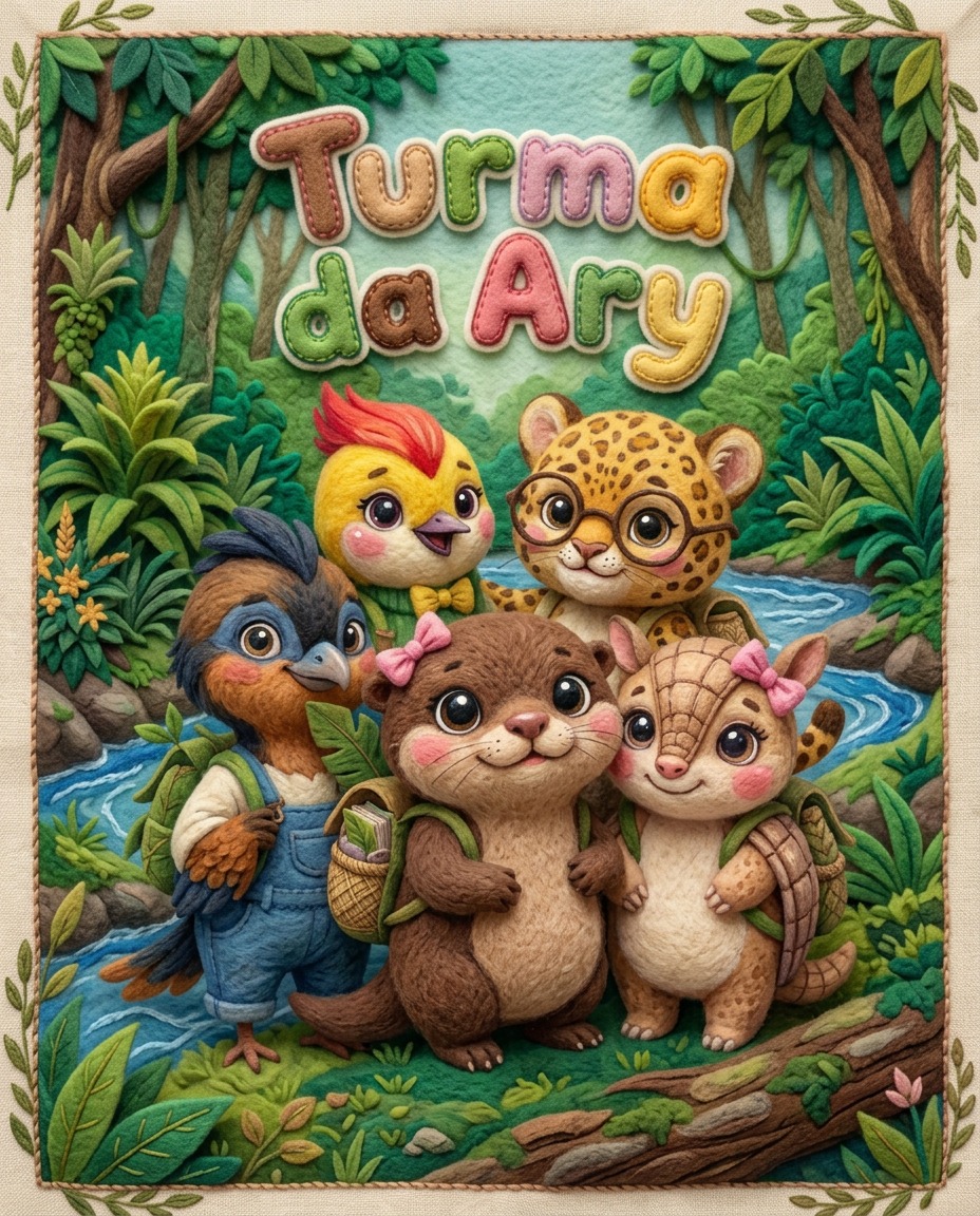 A Turma da Ary reunida na floresta